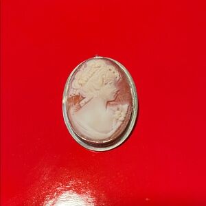 Elegant Silver and Pink Cameo Brooch